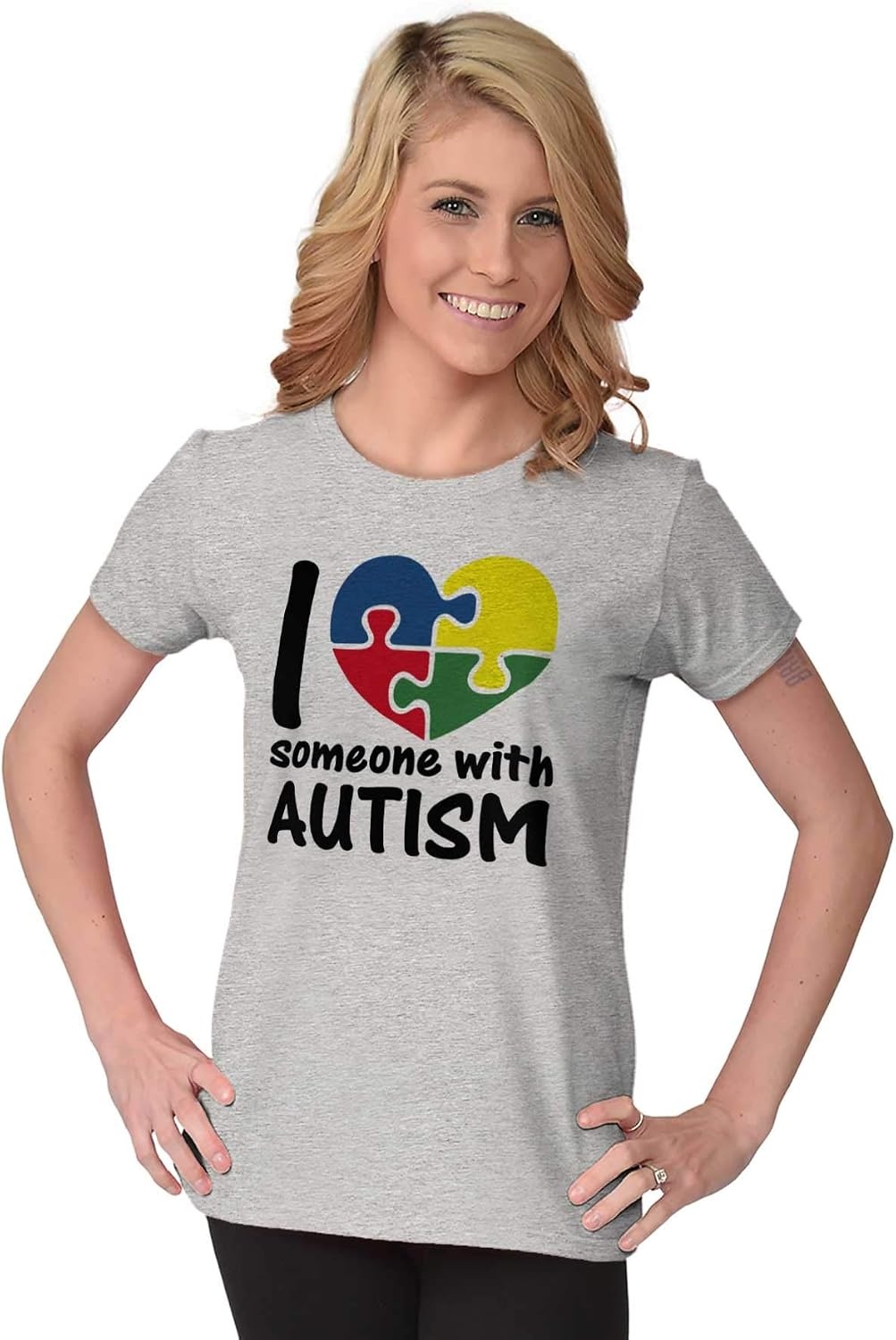 image:imageI Love Someone with Autism Puzzle Womens Slim Fit Graphic Tee Sport Grey