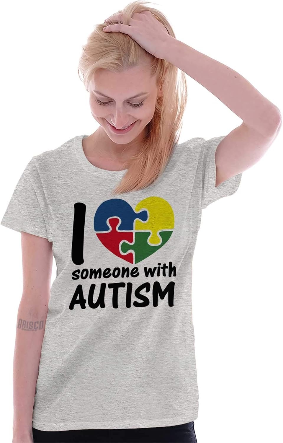 image:imageI Love Someone with Autism Puzzle Womens Slim Fit Graphic Tee Sport Grey