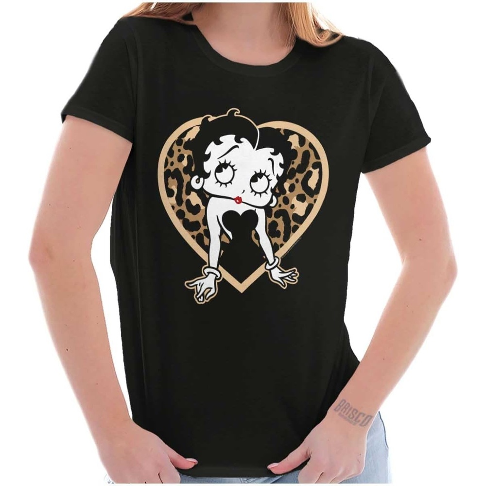 image:imageBetty Boop Leopard Print Heart Womens Slim Fit Graphic TeeBlack