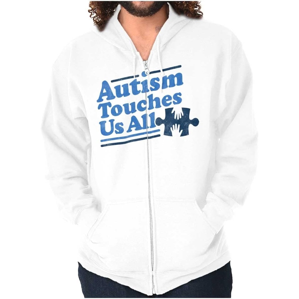 image:imageBrisco Brands Autism Touches Us All Puzzle Piece Zip Up Hoodie Mens WomensWhite
