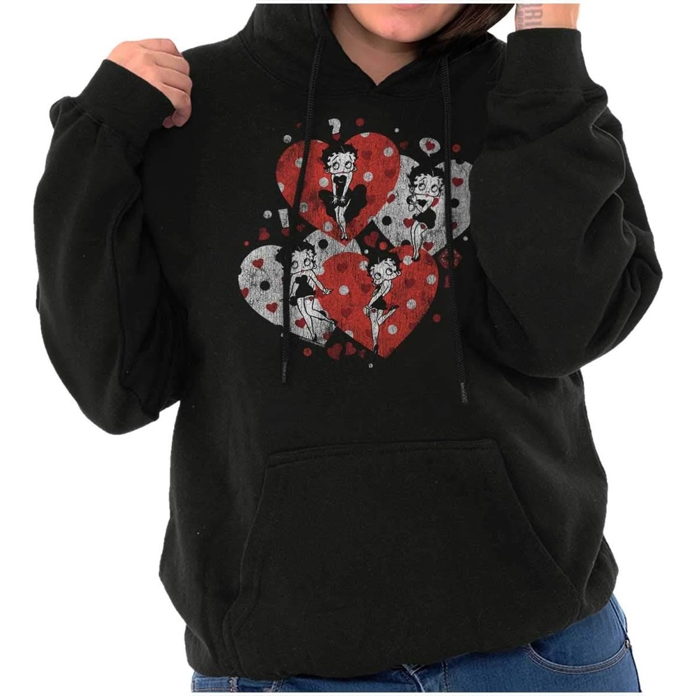 image:imageBrisco Brands Betty Boop Love Hearts And Kisses Hoodie Sweatshirt WomenBlack