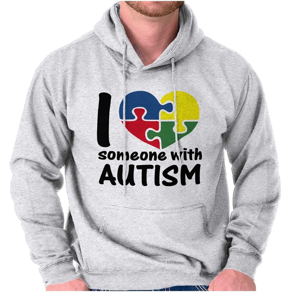 image:imageBrisco Brands I Love Someone with Autism Puzzle Hoodie Sweatshirt Women Men Ash Grey