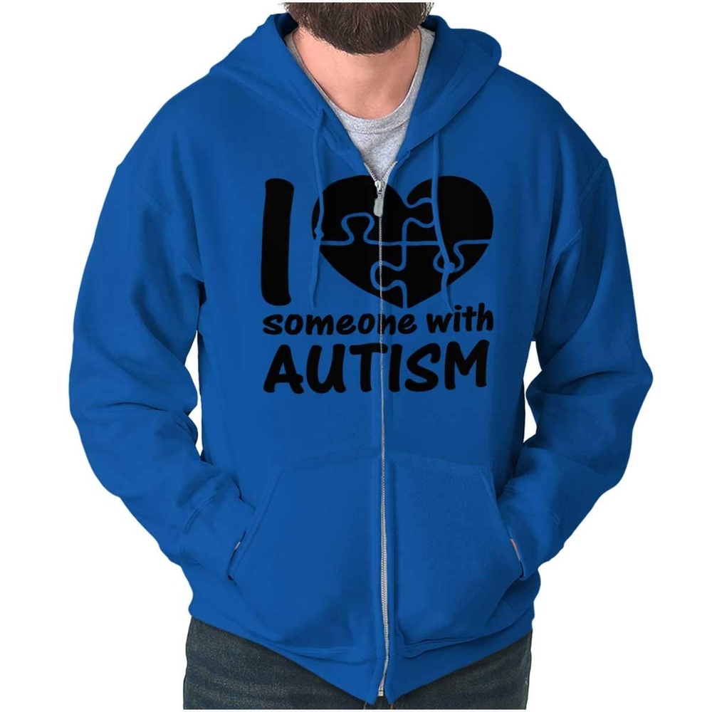 image:imageBrisco Brands I Love Someone with Autism Puzzle Zip Up Hoodie Mens Womens Royal