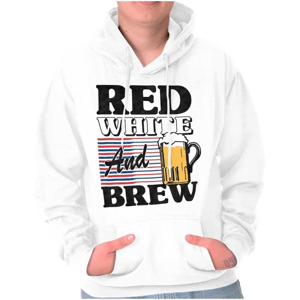 image:imageBrisco Brands Patriotic Drinking Beer Drinker Flag Hoodie Sweatshirt Women MenWhite