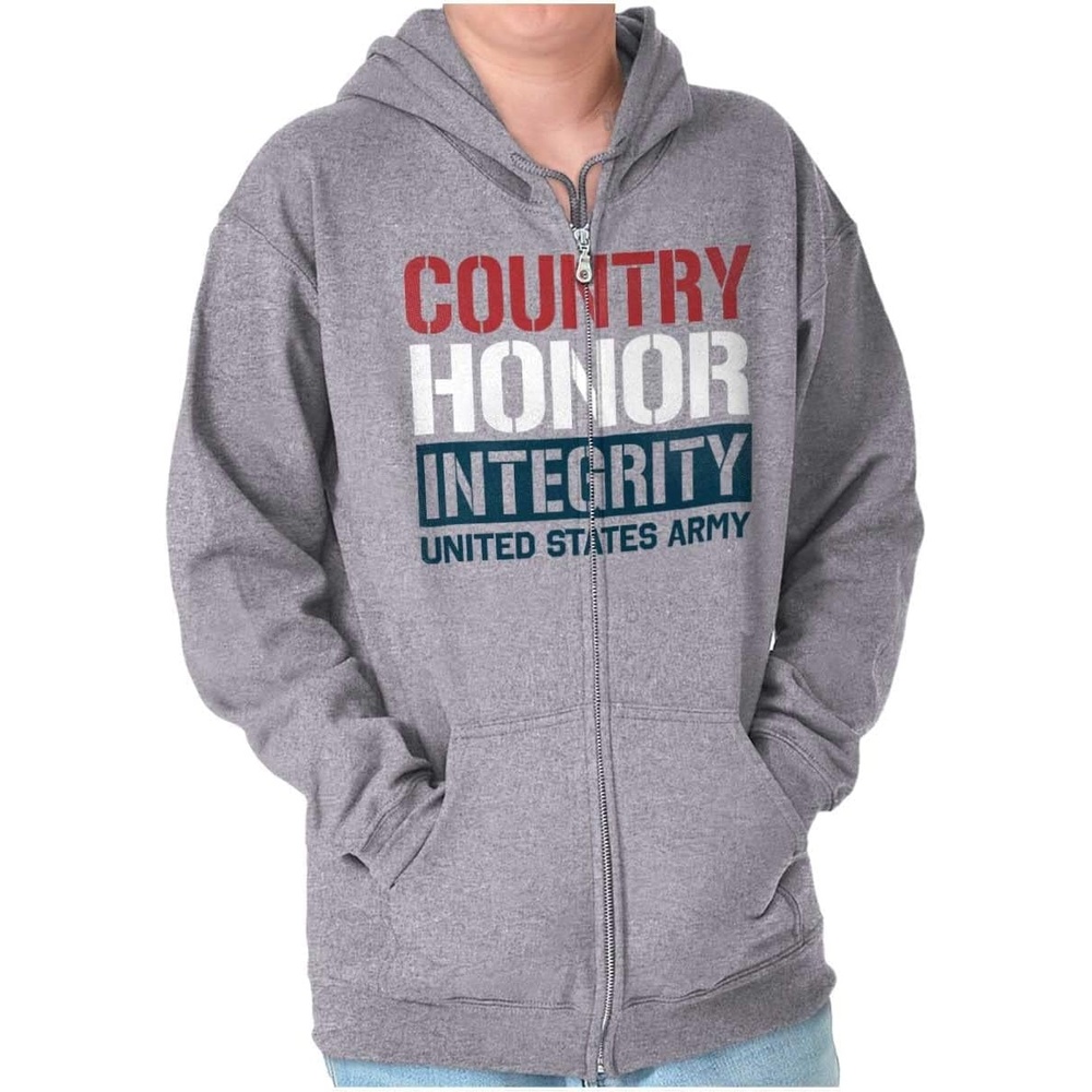 image:imageBrisco Brands US Army Patriotic Proud American Zip Up Hoodie Mens WomensSport Grey