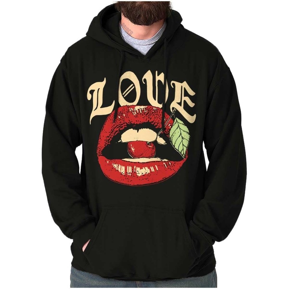 image:imageBrisco Brands Vintage Love Lips Biting Cherry Hoodie Sweatshirt Women MenBlack