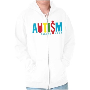 Brisco Brands Autism Awareness Advocate Puzzle Zip Up Hoodie Mens Womens(White)