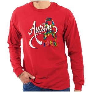 Brisco Brands Autism Awareness Disabled Autistic Long Sleeve Tshirt Men Women(Red)