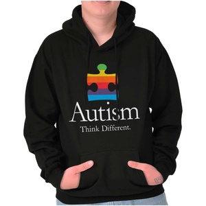 Brisco Brands Autism Puzzle Piece Think Different Hoodie Sweatshirt Women Men(Black)