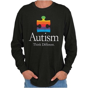 Brisco Brands Autism Puzzle Piece Think Different Long Sleeve Tshirt Men Women(Black)