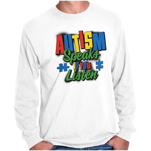 Brisco Brands Autism Speaks If You Listen Awareness Long Sleeve Tshirt Men Women(White)