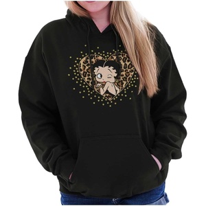 Brisco Brands Betty Boop Cheetah Print Heart Hoodie Sweatshirt Women(Black)