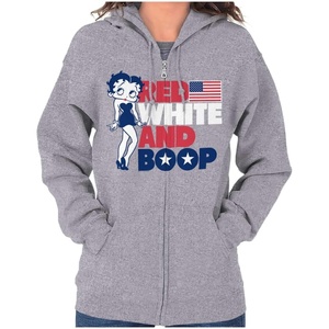 Brisco Brands Betty Boop Red White Blue Patriotic Zip Hoodie Sweatshirt Women