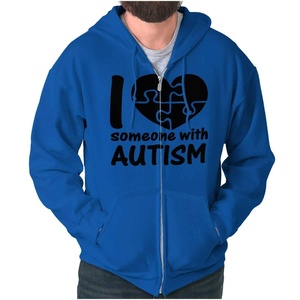 Brisco Brands I Love Someone with Autism Puzzle Zip Up Hoodie Mens Womens Royal