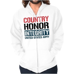 Brisco Brands US Army Patriotic Proud American Zip Up Hoodie Mens Womens(White)