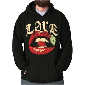 Brisco Brands Vintage Love Lips Biting Cherry Hoodie Sweatshirt Women Men(Black)