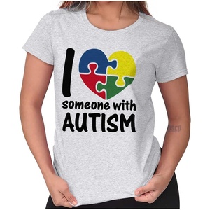 I Love Someone with Autism Puzzle Womens Slim Fit Graphic Tee Ash Grey