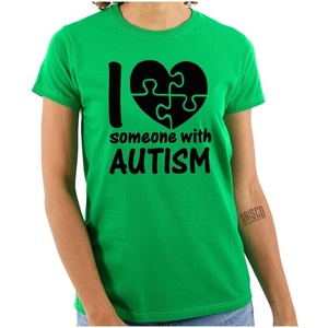 I Love Someone with Autism Puzzle Womens Slim Fit Graphic Tee Irish Green