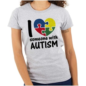 I Love Someone with Autism Puzzle Womens Slim Fit Graphic Tee Sport Grey