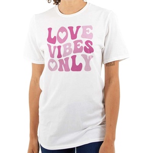 Valentine’s Day Love Vibes Only Womens Graphic T Shirt Tees(White)