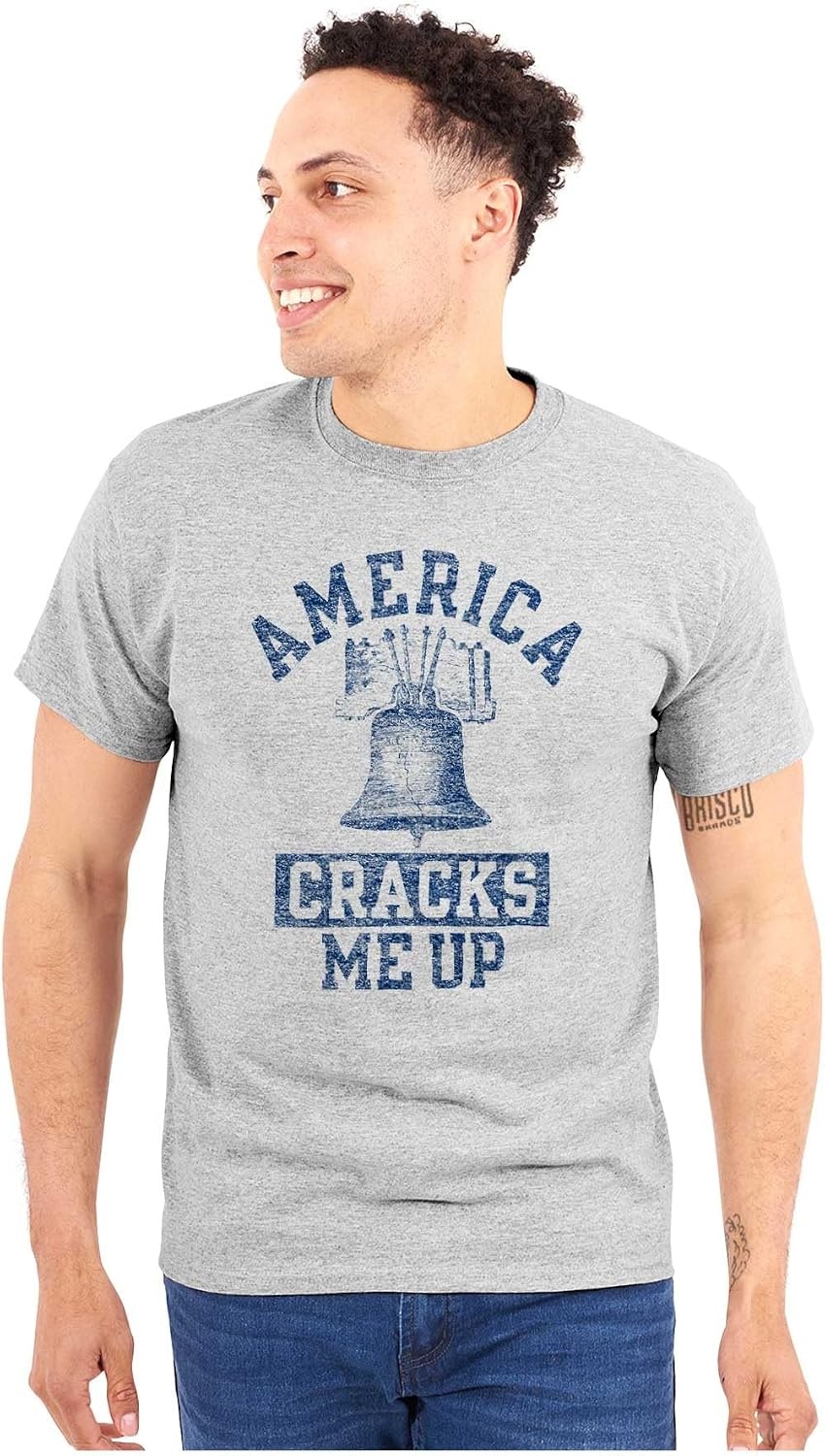 image:imageAmerica Cracks Me Up Liberty Bell USA Graphic T Shirt Men or WomenSport Grey