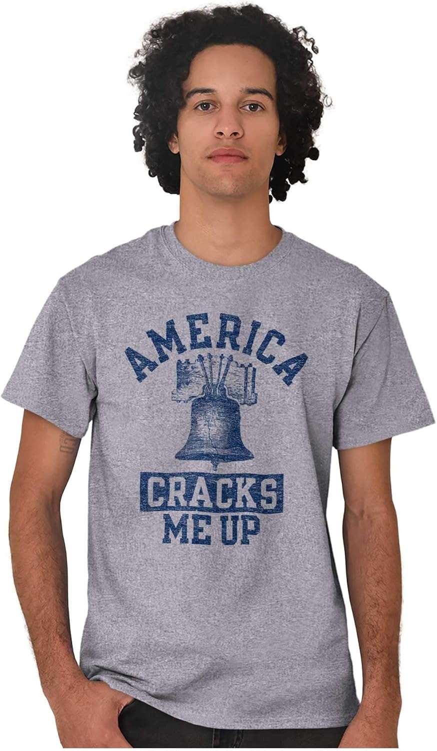 image:imageAmerica Cracks Me Up Liberty Bell USA Graphic T Shirt Men or WomenSport Grey