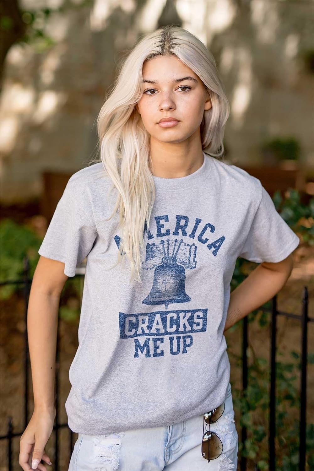 image:imageAmerica Cracks Me Up Liberty Bell USA Graphic T Shirt Men or WomenSport Grey