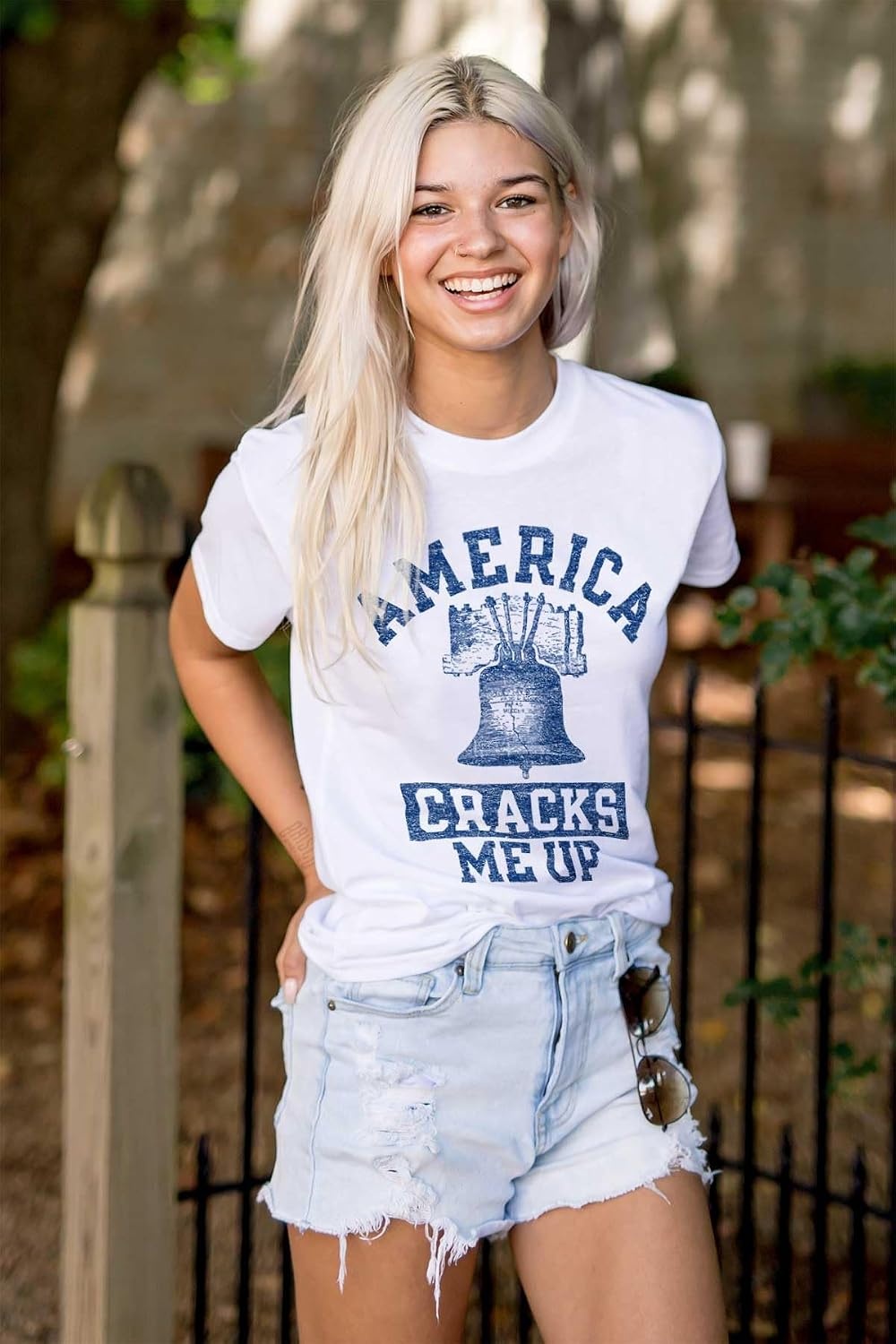 image:imageAmerica Cracks Me Up Liberty Bell USA Graphic T Shirt Men or WomenWhite