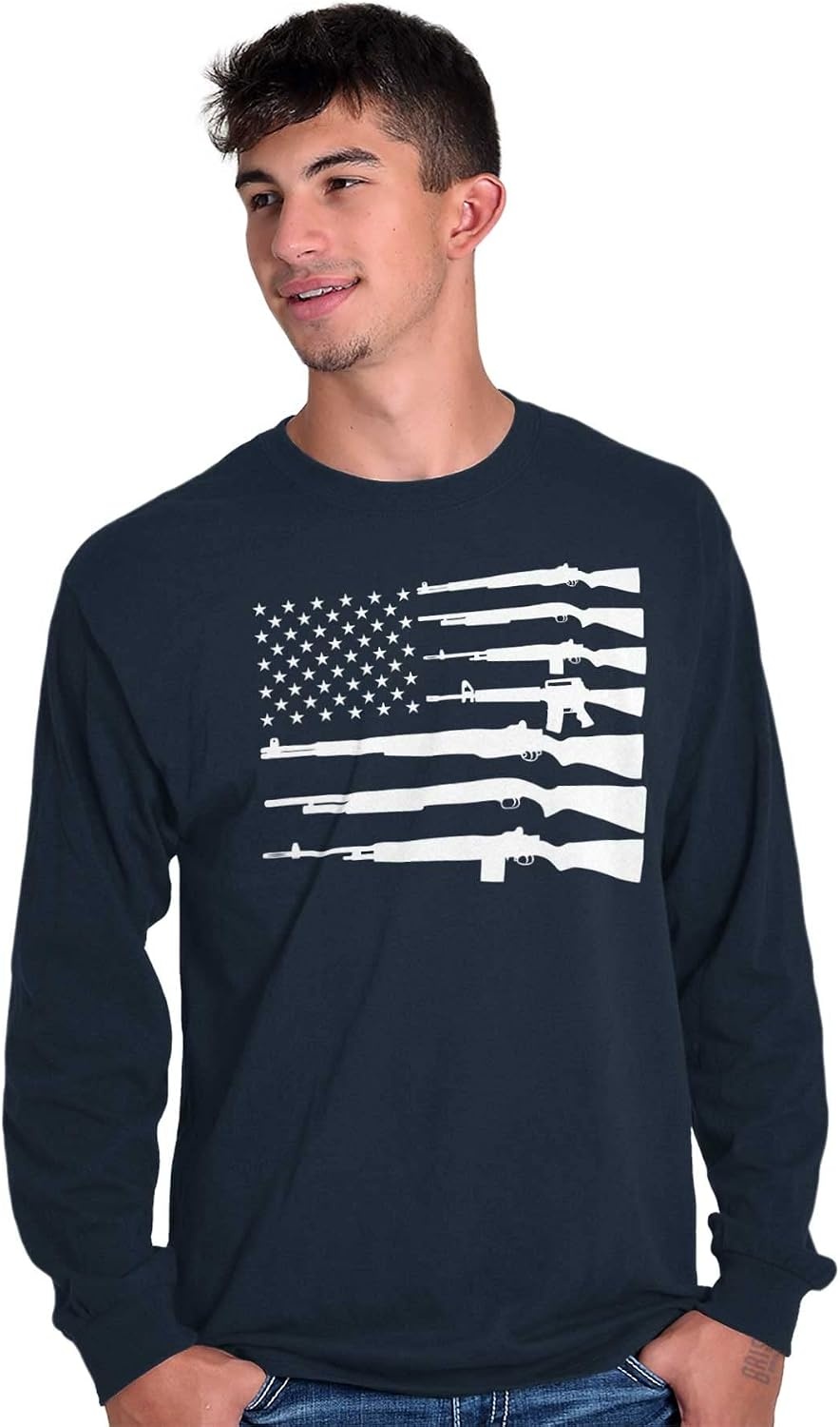 image:imageAmerican Flag Arms USA Pro 2A Rights Long Sleeve Tshirt Men WomenNavy