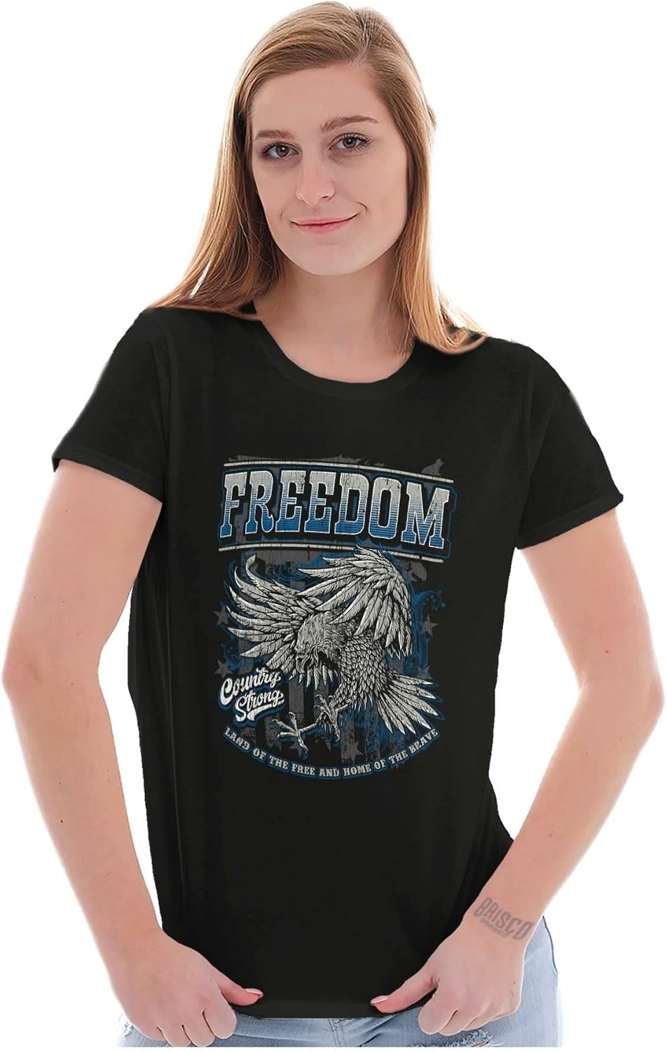 image:imageAmerican Pride Brave Freedom Eagle Womens Slim Fit Graphic TeeBlack