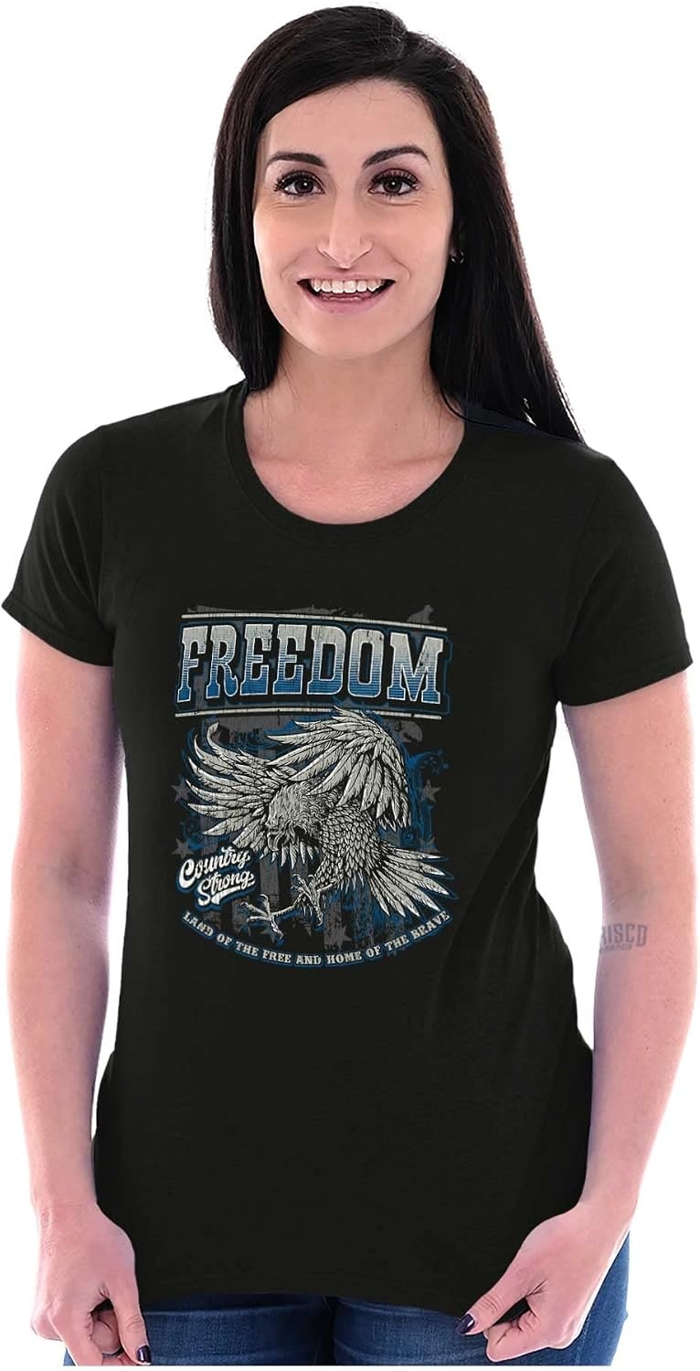 image:imageAmerican Pride Brave Freedom Eagle Womens Slim Fit Graphic TeeBlack