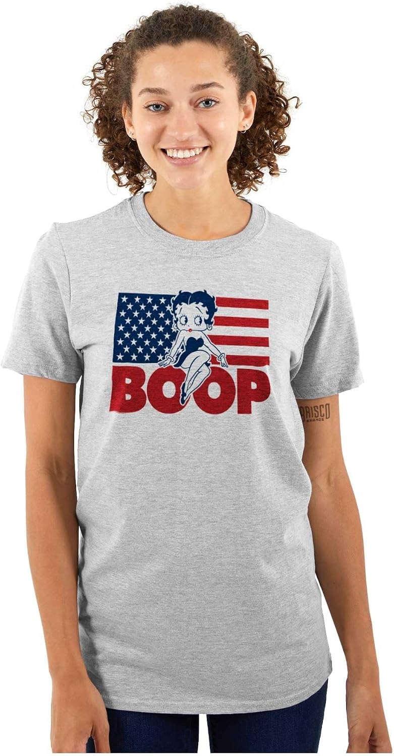 image:imageBetty Boop American Flag Patriotic Womens Graphic T Shirt TeesSport Grey