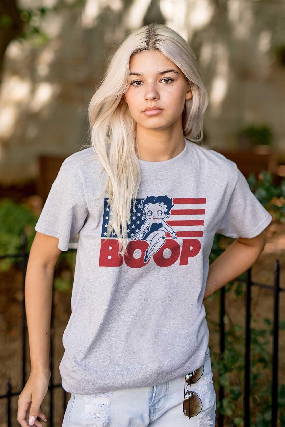 image:imageBetty Boop American Flag Patriotic Womens Graphic T Shirt TeesSport Grey