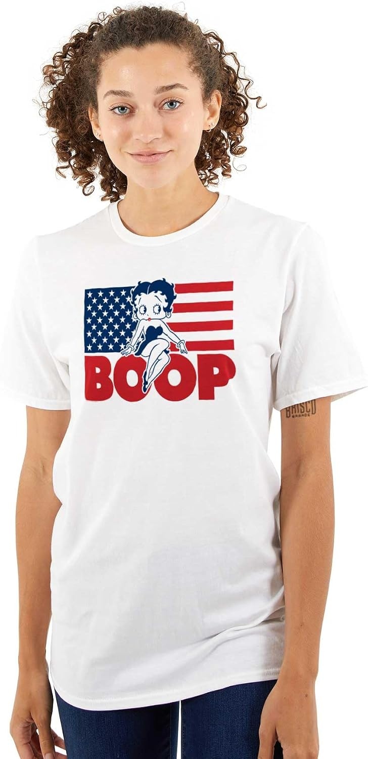 image:imageBetty Boop American Flag Patriotic Womens Graphic T Shirt TeesWhite