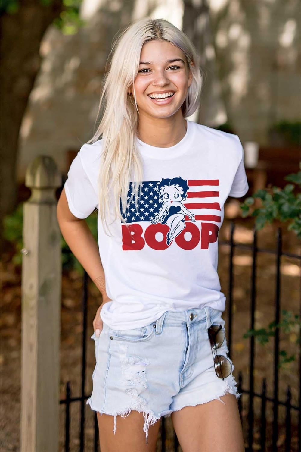 image:imageBetty Boop American Flag Patriotic Womens Graphic T Shirt TeesWhite