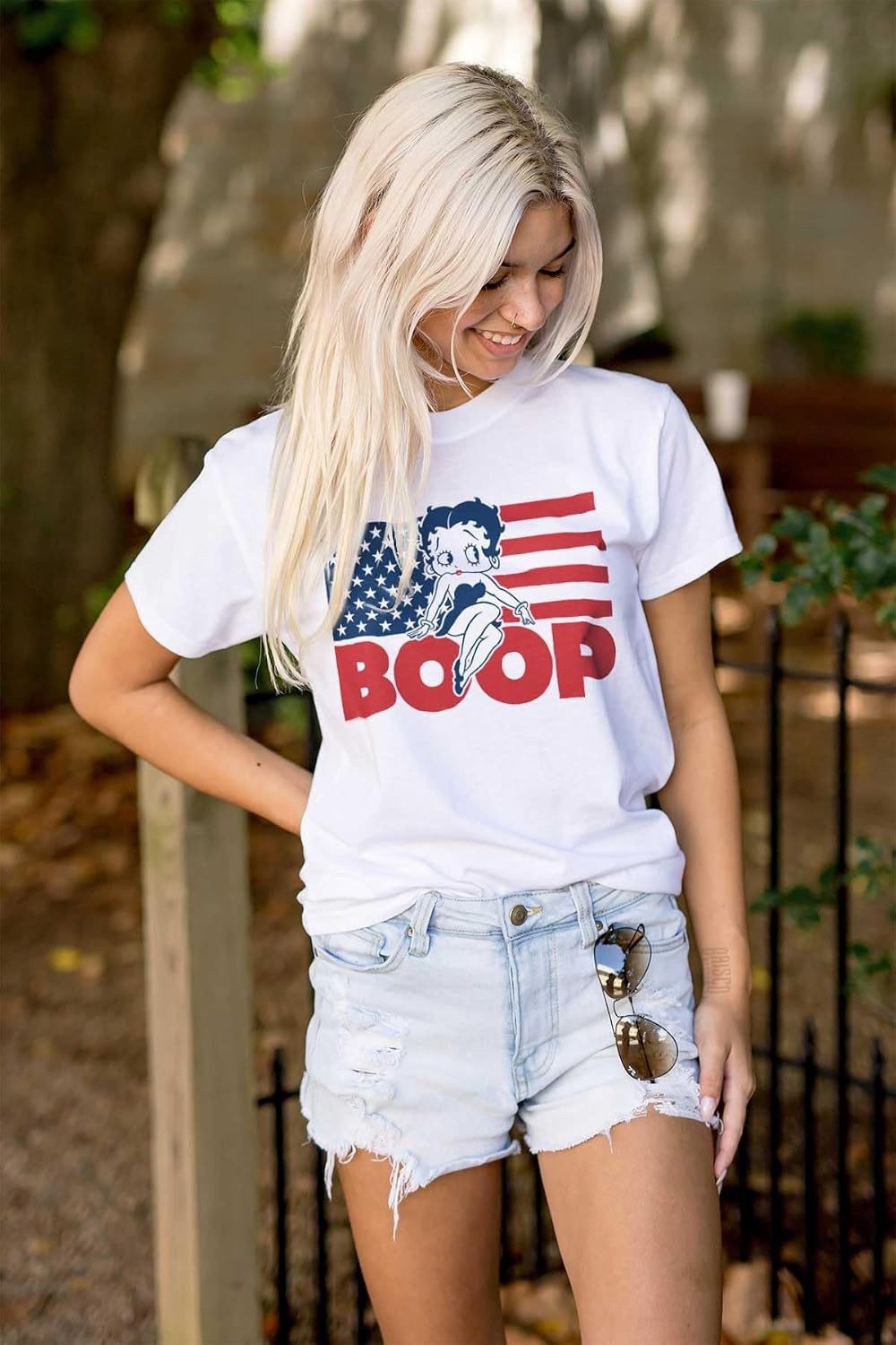 image:imageBetty Boop American Flag Patriotic Womens Graphic T Shirt TeesWhite