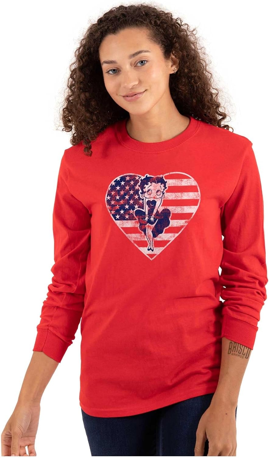 image:imageBetty Boop Heart Patriotic Vintage Womens Long Sleeve T ShirtRed