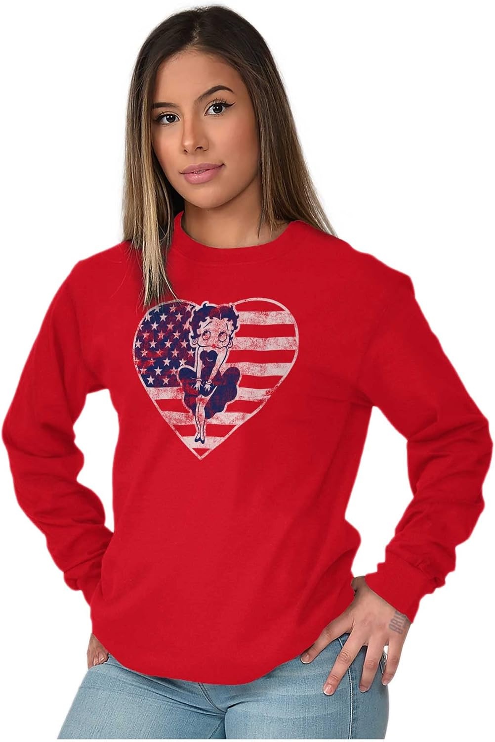 image:imageBetty Boop Heart Patriotic Vintage Womens Long Sleeve T ShirtRed