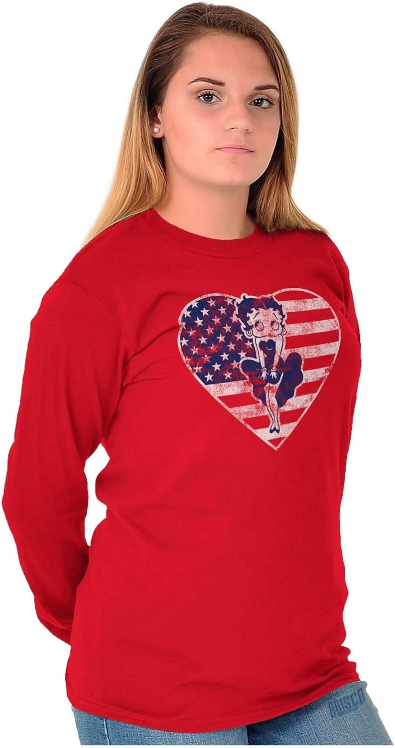 image:imageBetty Boop Heart Patriotic Vintage Womens Long Sleeve T ShirtRed