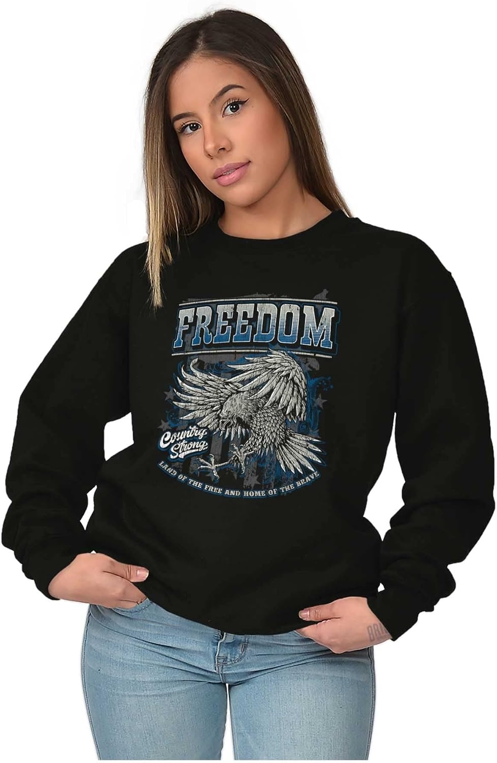image:imageBrisco Brands American Pride Brave Freedom Eagle Sweatshirt for Men or WomenBlack