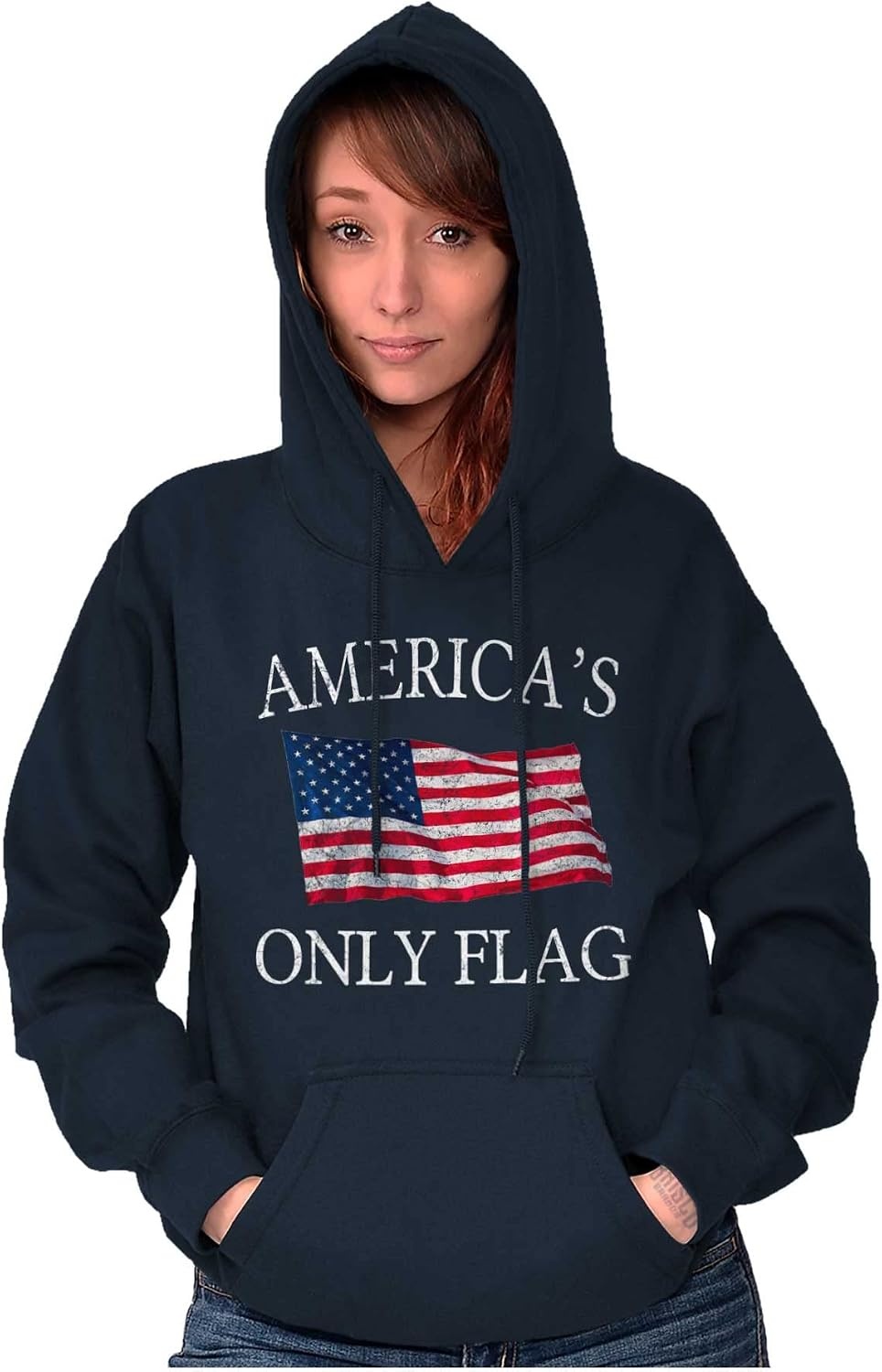 image:imageBrisco Brands Americas Only Flag American USA Pride Hoodie Sweatshirt Women MenNavy