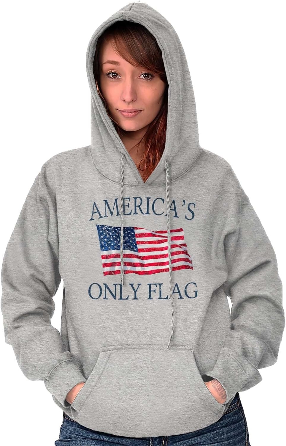 image:imageBrisco Brands Americas Only Flag American USA Pride Hoodie Sweatshirt Women MenSport Grey
