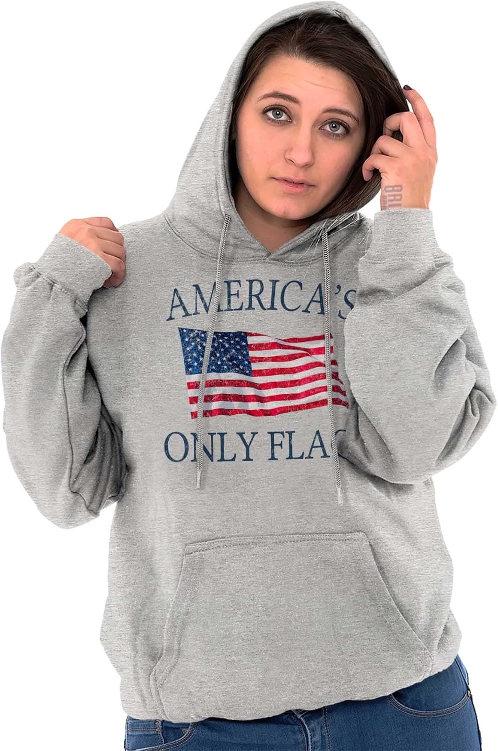 image:imageBrisco Brands Americas Only Flag American USA Pride Hoodie Sweatshirt Women MenSport Grey