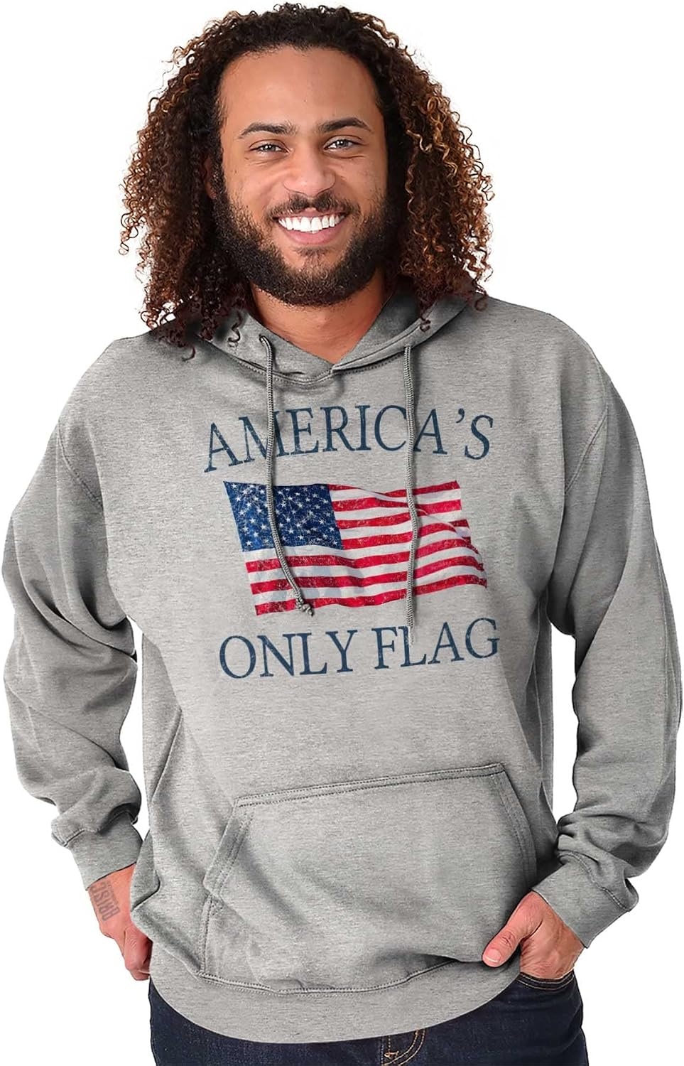 image:imageBrisco Brands Americas Only Flag American USA Pride Hoodie Sweatshirt Women MenSport Grey