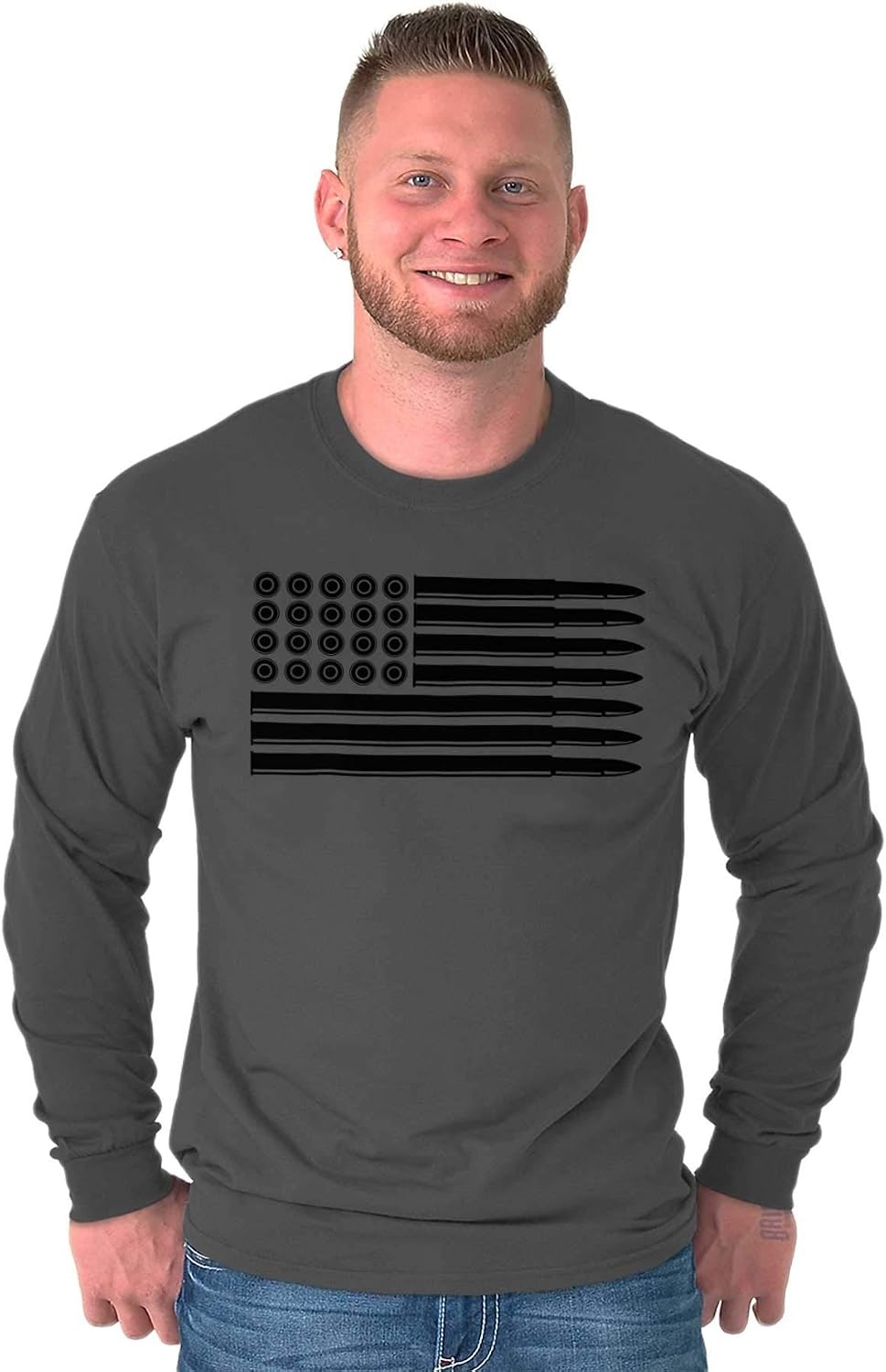 image:imageBrisco Brands Ammo Bullet 2nd Amendment Flag Long Sleeve Tshirt Men WomenCharcoal