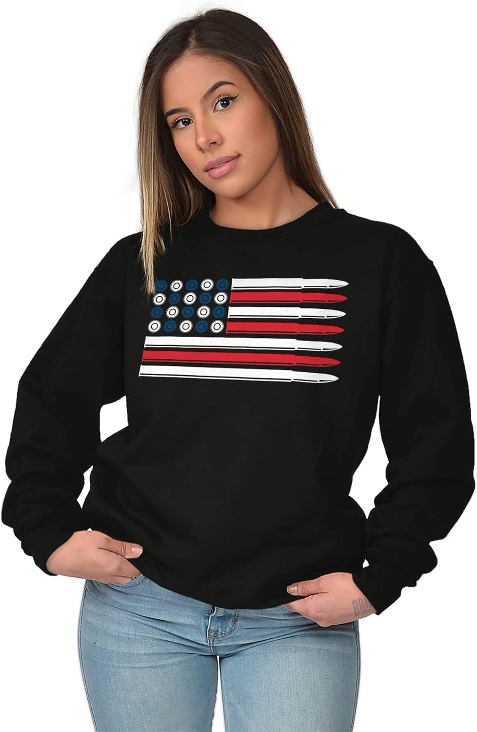 image:imageBrisco Brands Ammo Bullet 2nd Amendment Flag Sweatshirt for Men or WomenBlack Usa Flag