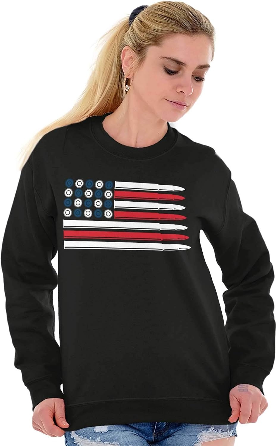 image:imageBrisco Brands Ammo Bullet 2nd Amendment Flag Sweatshirt for Men or WomenBlack Usa Flag