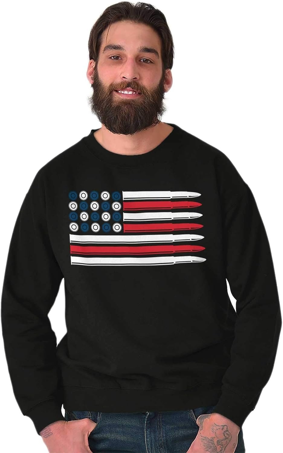 image:imageBrisco Brands Ammo Bullet 2nd Amendment Flag Sweatshirt for Men or WomenBlack Usa Flag