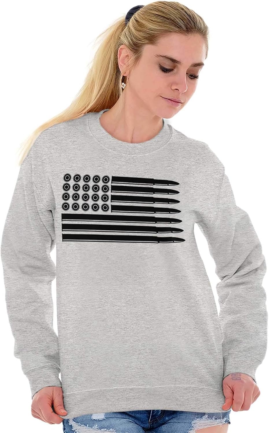 image:imageBrisco Brands Ammo Bullet 2nd Amendment Flag Sweatshirt for Men or WomenSport Grey