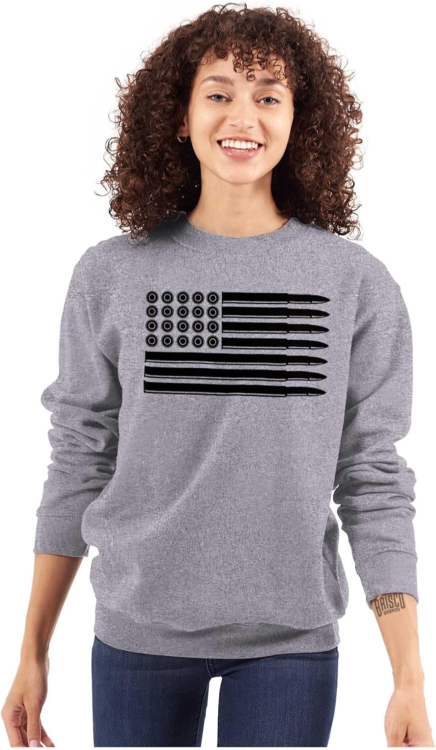 image:imageBrisco Brands Ammo Bullet 2nd Amendment Flag Sweatshirt for Men or WomenSport Grey